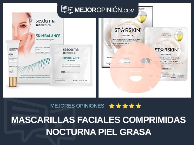 Mascarillas faciales comprimidas Nocturna Piel grasa