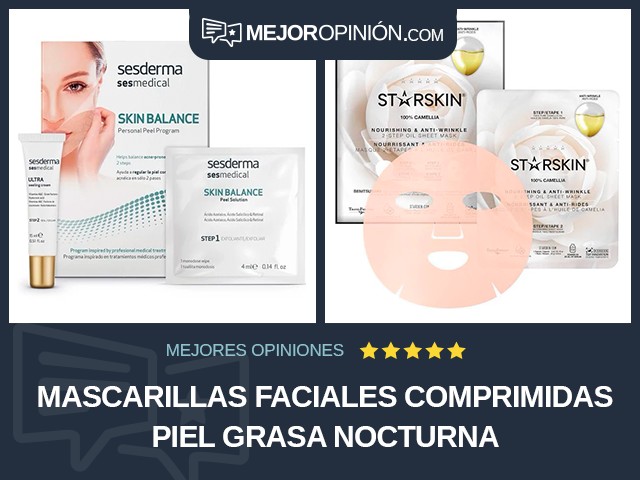 Mascarillas faciales comprimidas Piel grasa Nocturna