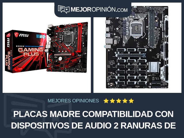 Placas madre Compatibilidad con dispositivos de audio 2 ranuras de memoria