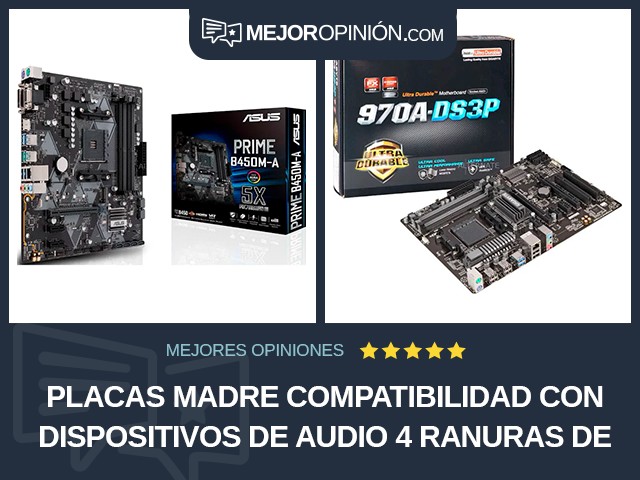 Placas madre Compatibilidad con dispositivos de audio 4 ranuras de memoria