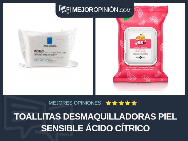 Toallitas desmaquilladoras Piel sensible Ácido cítrico